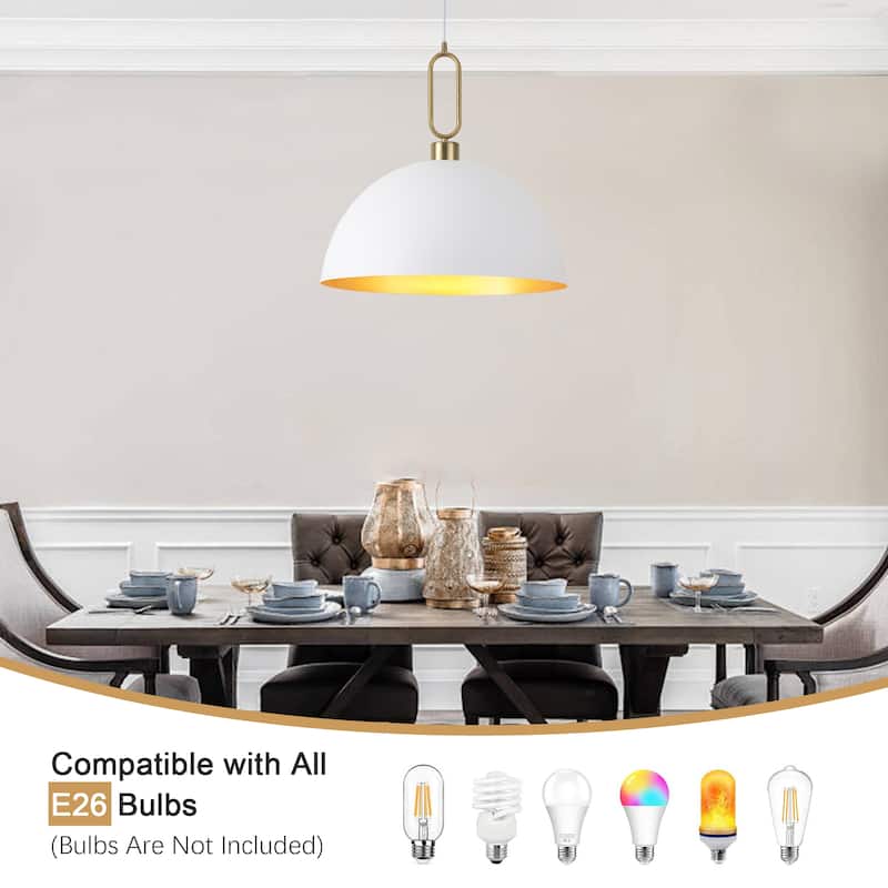 Industrial 1-Light 23.6" Metal Dome Pendant Light for Kitchen Island Dining Room