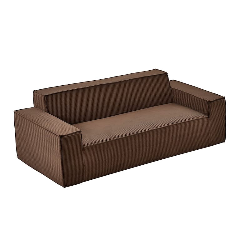 83" Brown Corduroy Fabric Sofa Couch Extra-Long Comfortable Seating with Wide Armrests - 38.19” x 83” x 28.7”