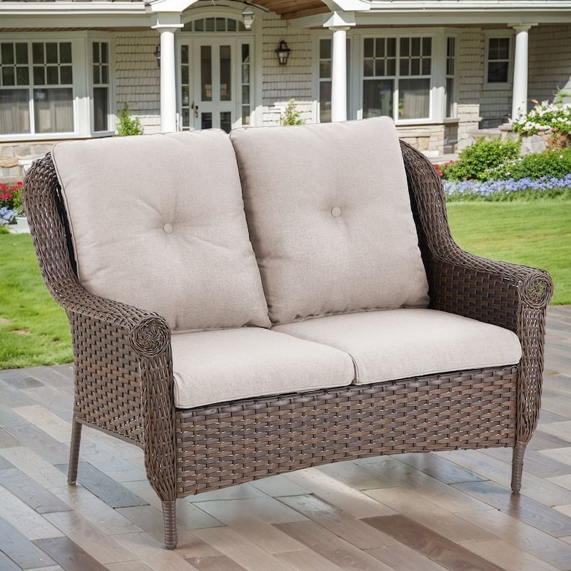 Gymojoy Premium Outdoor Wicker Loveseat Sofa with Cushions - 1-Piece - Beige