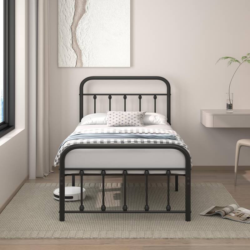 Javlergo Modern Platform Bed Frame Twin/Full/Queen/King Size Metal Bed with Headboard and Footboard - Black - Twin