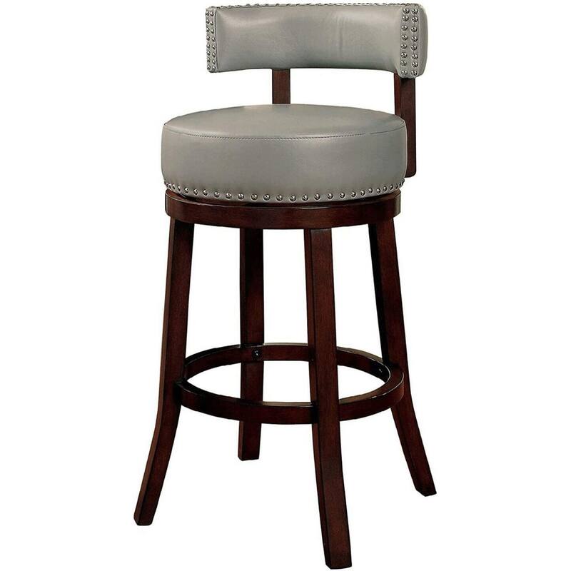 Sherly Set Of 2 Bar Stool 30" Swivel Stool Dark Oak Solid Wood Dark Gray Leatherette Chairs Dining Room