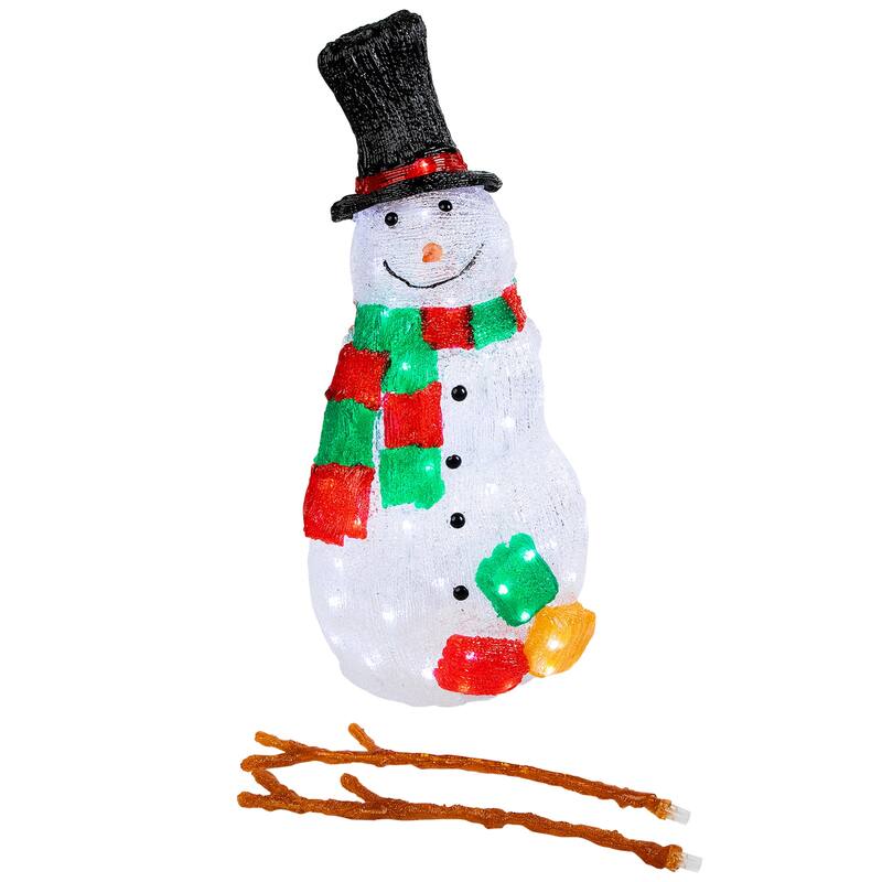 23" Lighted Commercial Grade Acrylic Snowman Christmas Display Decor - White