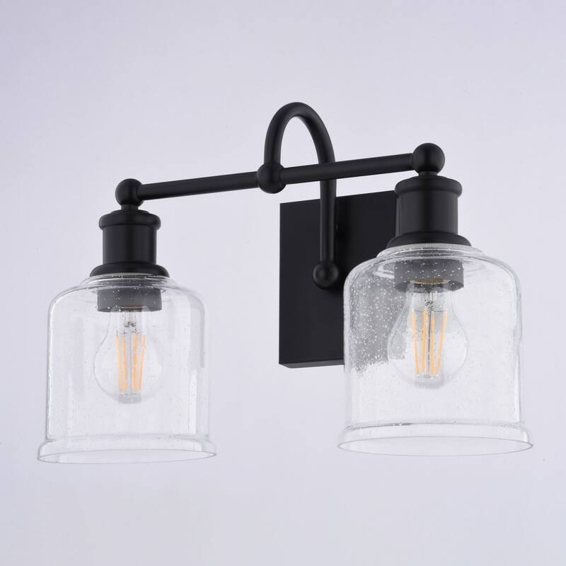 Northbrook Black Traditional Bathroom Vanity Wall Lighting Fixture, Clear Seeded Glass Shade, Dimmable, LED Compatible