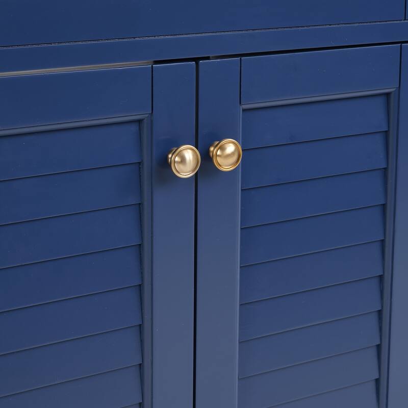 36" Blue Bathroom Vanity with Ceramic Sink - Soft-Close Drawers, Solid Wood Frame, Multi-Organizer Storage