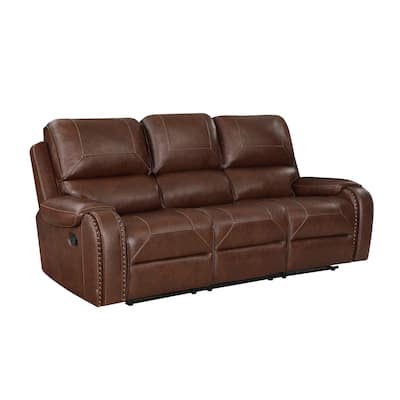 Dean 87 Inch Dual Manual Recliner Sofa, Cupholders, Brown Faux Leather