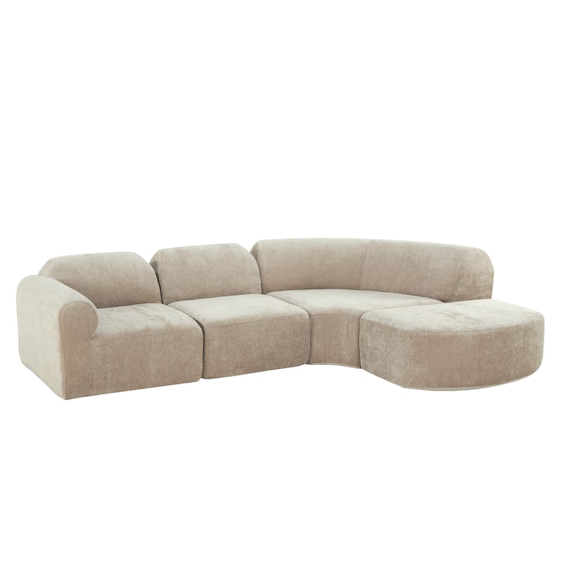 Christopher Knight Home - Modern Upholstered Curved Sectional Sofa with Deep Seat Ottoman