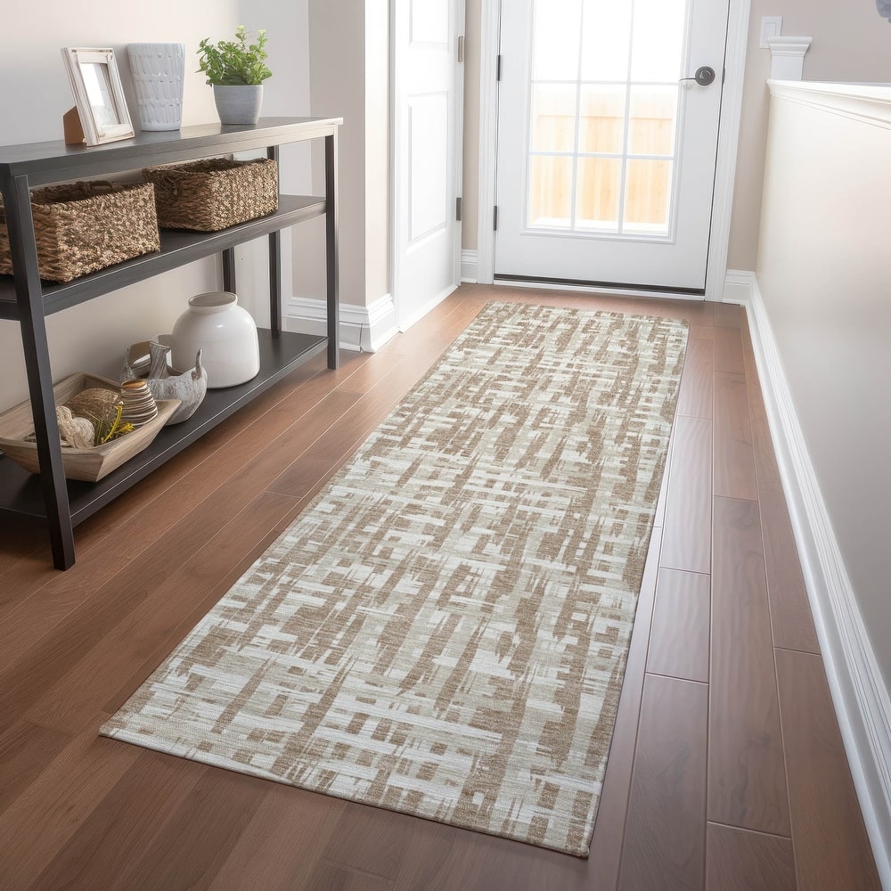 Machine Washable Indoor/ Outdoor Modern Crosshatch Chantille Rug
