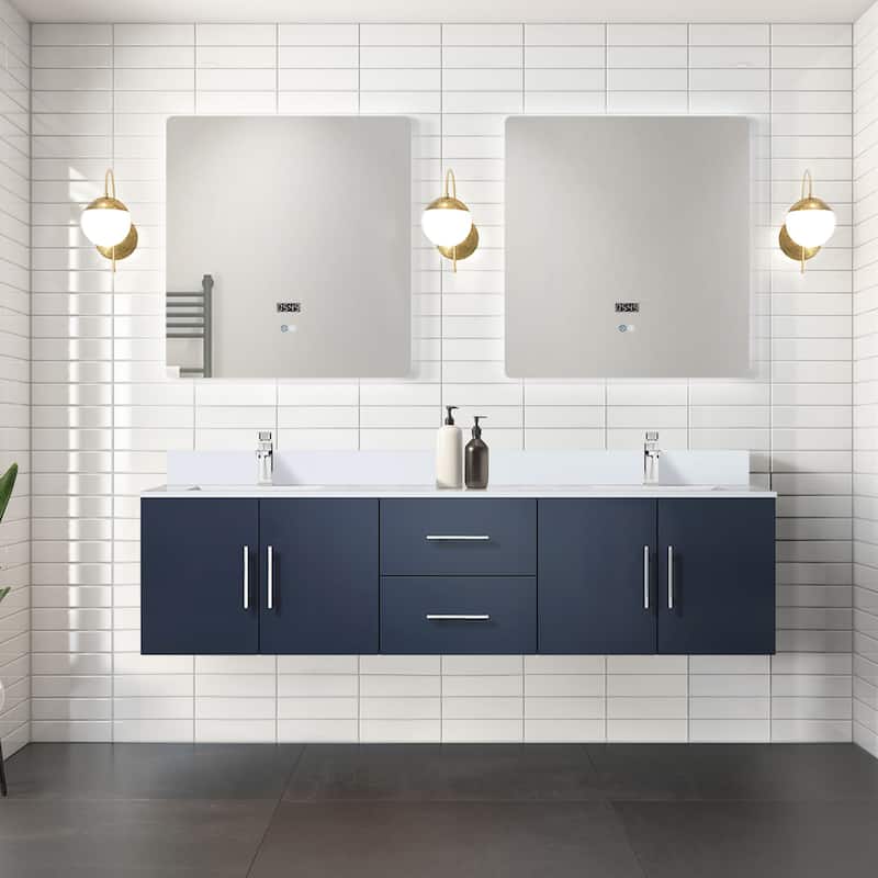 Geneva 72 in. W x 22 in. D Dark Grey Double Bath Vanity and White Quartz Top