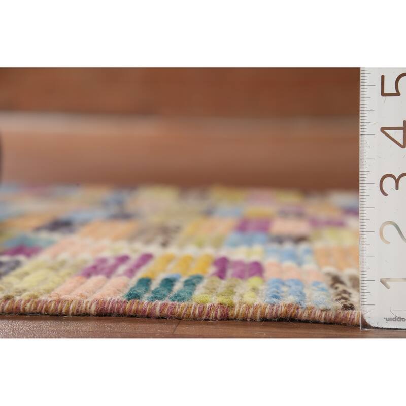 Hand Knotted Oriental 100% Wool Carpet Modern All-Over Multi-Colored Moroccan Runner Rug - 12' 9'' X 2' 5''