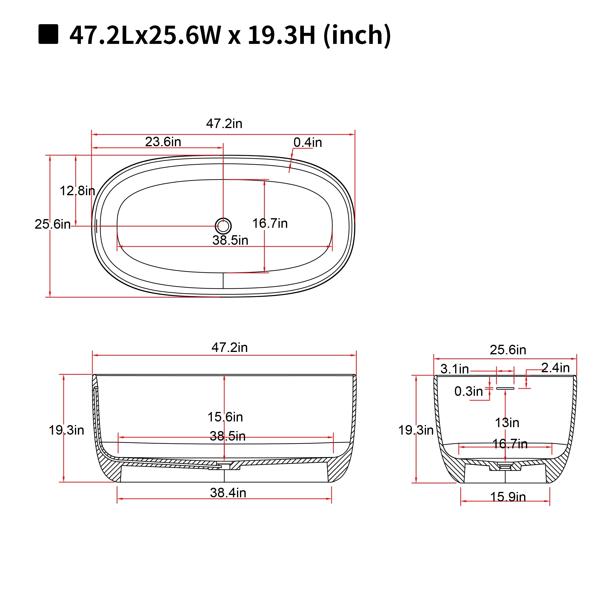 Modern Solid Surface Freestanding Bathtub Ergonomic Soaking Design by GDFStudio