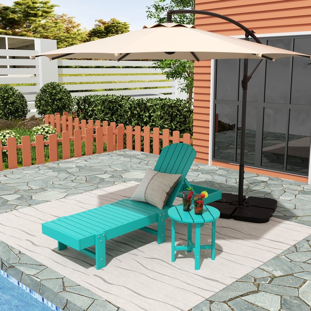 Altura Poly Eco-Friendly All Weather Reclining Chaise Lounge with Arms & Side Table (2 Piece Set)