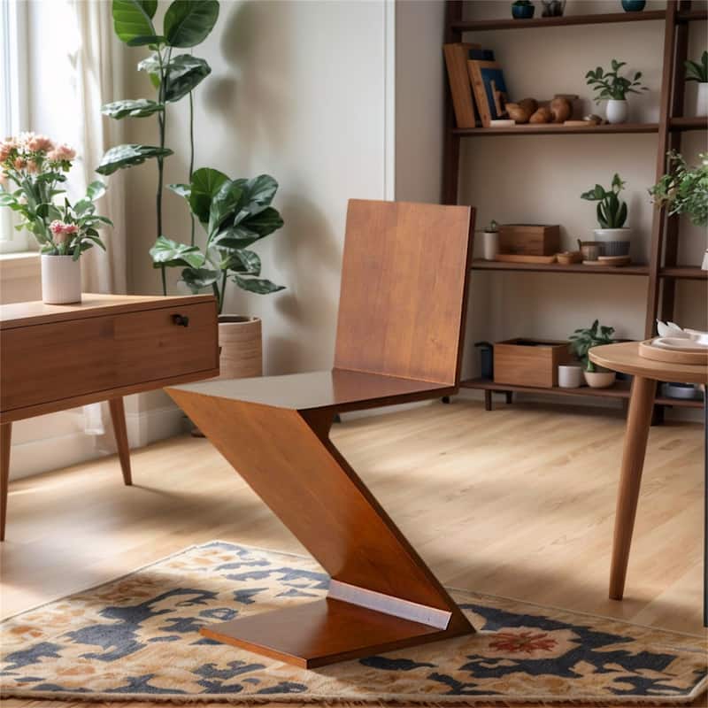 Z-shaped Dining Chair with Solid Wood Backrest Creative Retro Single Seat