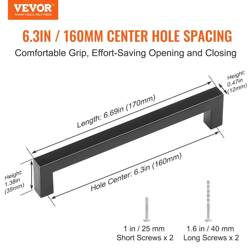 Matte Black Stainless Steel Cabinet Handles 10Pcs, No-Drill Design - 6.69 x 0.47 x 1.38 inches