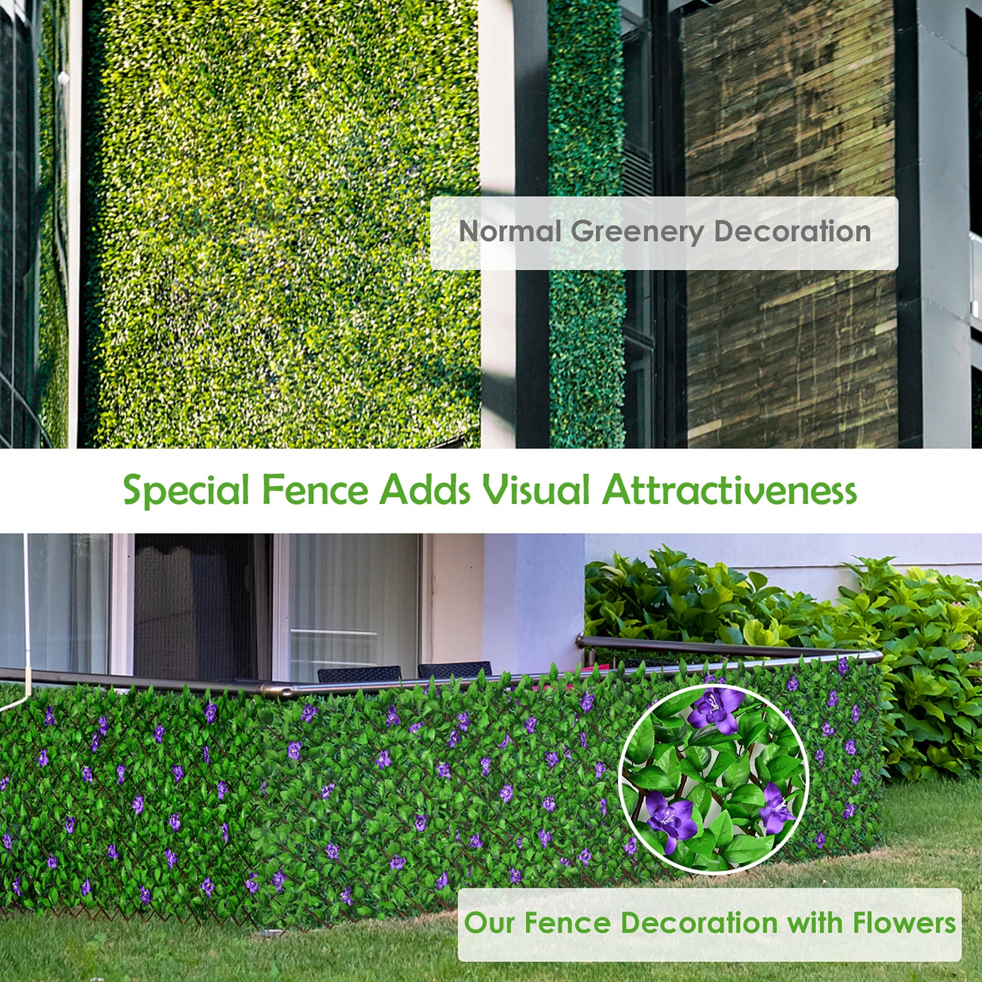 Expandable Fence Privacy Screen Faux Ivy Panel w/White Flower - On Sale - Bed Bath and Beyond