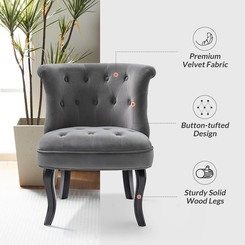 Paolino 25.1" Wide Traditional Velvet Button-tufted Back Stools with Wood Legs by HULALA HOME