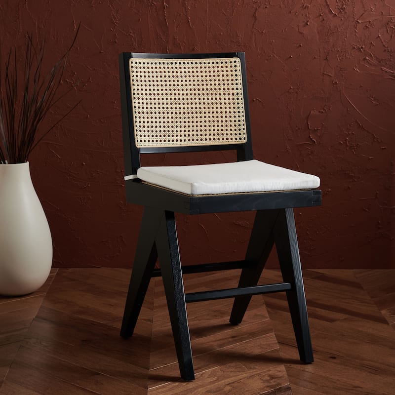 SAFAVIEH Couture Meine Rattan 22-inch Counter Stool - 18 In. W x 23 In. D x 38 In. H - 18Wx23Dx38H - Black/Natural