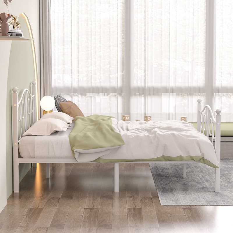 VECELO Platform Bed Frame with Scroll Headboard, Twin/Full/Queen Size Beds