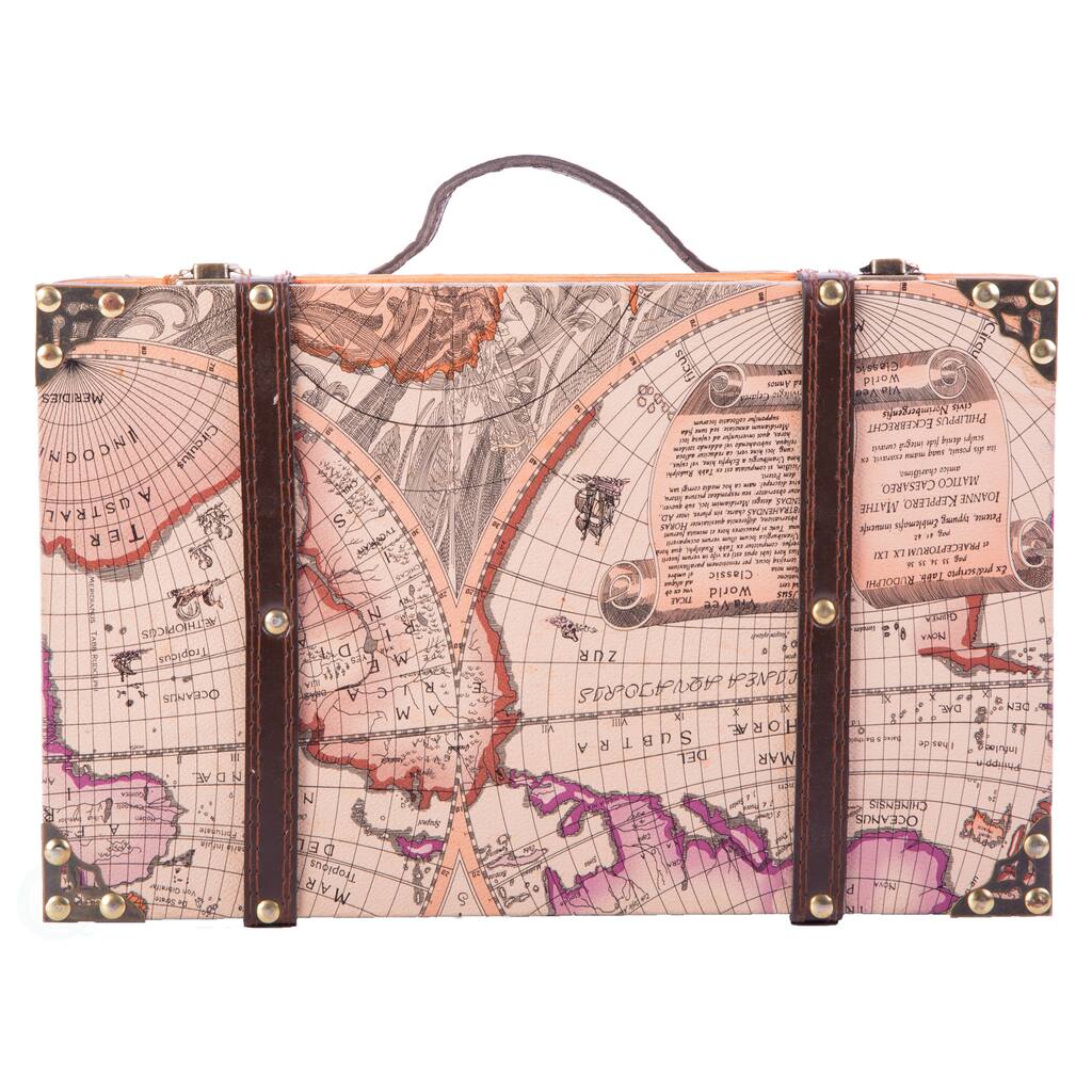 Old World Map Decorative Suitcase Trunk - Black