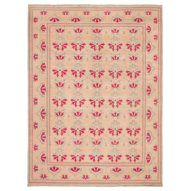 ECARPETGALLERY Hand-knotted Abstract Lahore Legacy Beige, Pink Wool Rug - 9'0 x 12'0 - Beige/ Dark Pink - 9'0 x 12'0