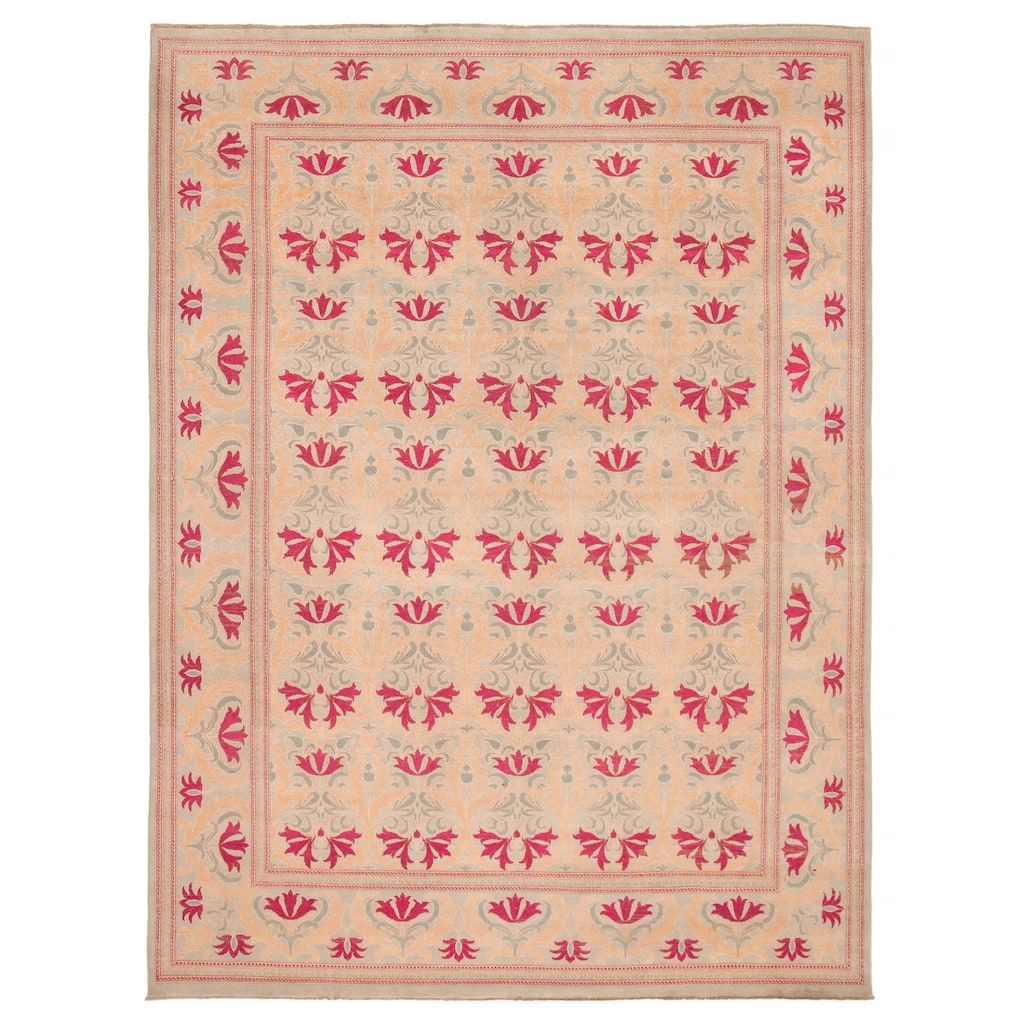 ECARPETGALLERY Hand-knotted Abstract Lahore Legacy Beige, Pink Wool Rug - 9'0 x 12'0