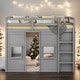 preview thumbnail 1 of 10, Wood Twin Size Loft Bed with Built-in Storage Wardrobe and 2 Windows Grey