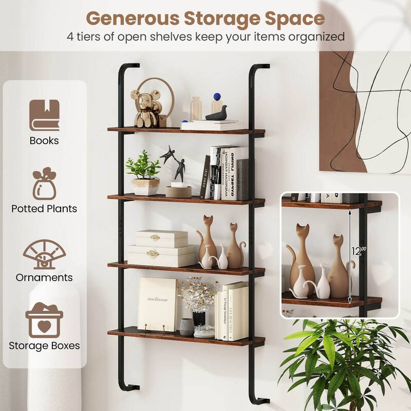 Costway 1/2 PCS 4-Tier Wall-mounted Ladder Shelf Display Bookshelf