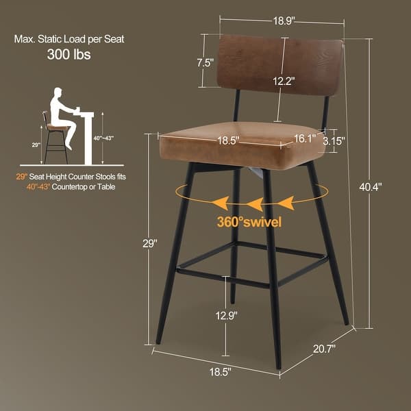 dimension image slide 7 of 11, 26"/29" Faux Leather Swivel Counter/Bar Stools Set of 2/3