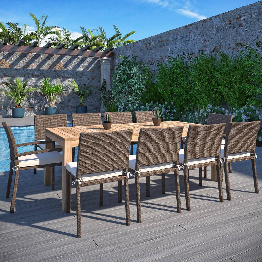 Amazonia Monthe 11pc FSC Certified Teak Outdoor Patio Dining Set - 11 Piece