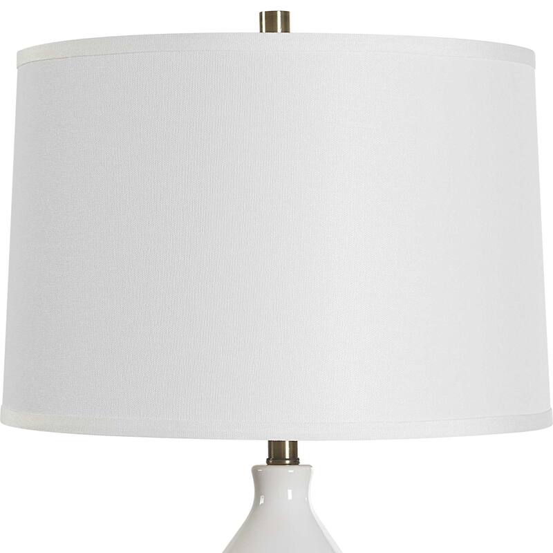 Roe Table Lamp, White Linen Shade, White Gourd Ceramic Body, 26 Inch