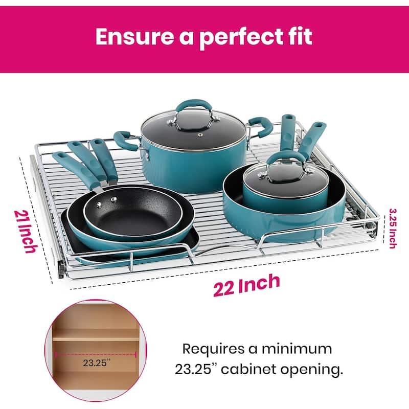 Pull Out Cabinet Drawer Organizer, Heavy Duty- Steel Metal- Chrome Finish