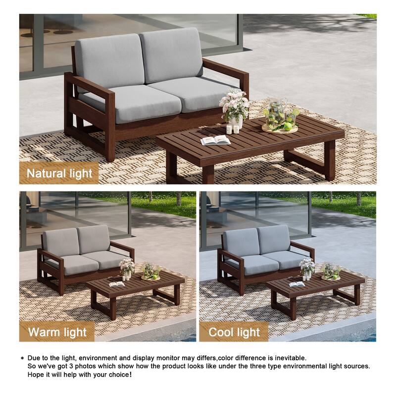 Outdoor Patio Loveseat Table Set Teak Wood with Cushion