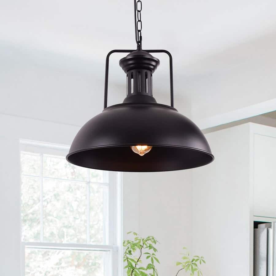Industrial 1-Light Metal Dome Pendant Light Black Rusty 16in