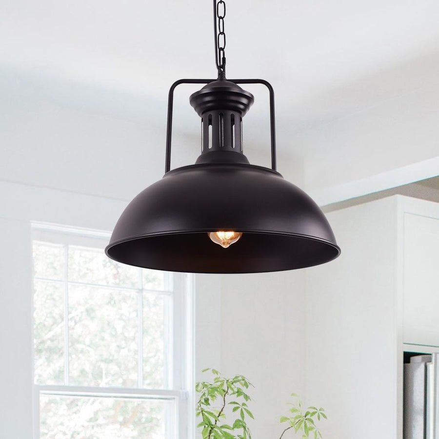 Industrial 1-Light Metal Dome Pendant Light Black Rusty 16in