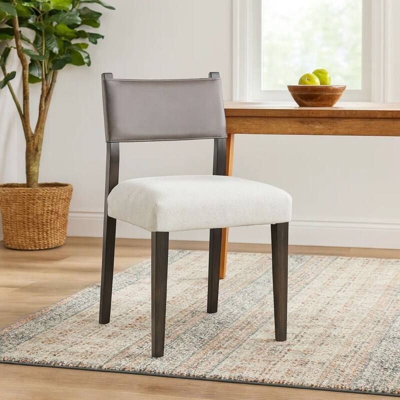 Liom Dining Side Chair Set of 2, Ash Gray Fabric, Blackwash Frame