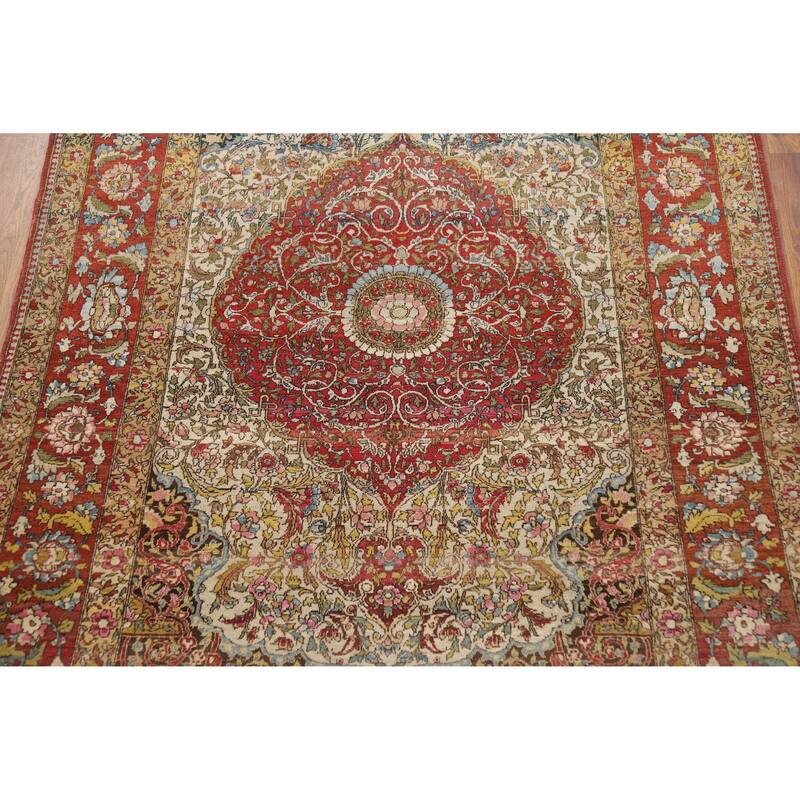 Pre-1900 Antique Vegetable Dye Isfahan Persian Wool Carpet - 4'7" x 6'7"