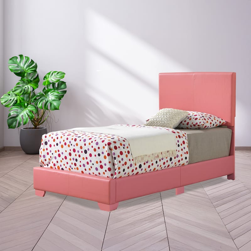 Faux Leather Upholstered Panel Twin Bed - 81" - Pink