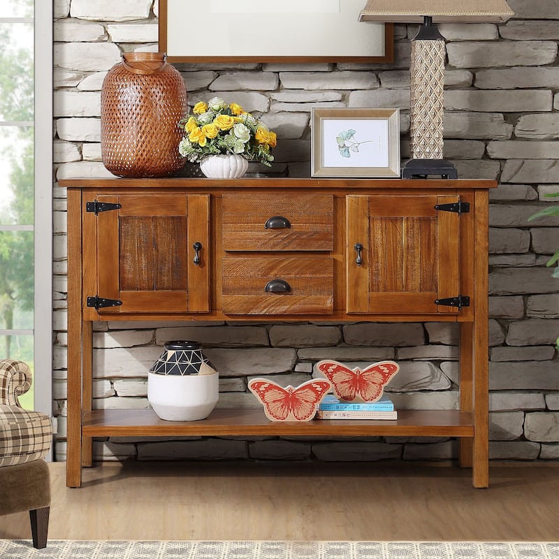 48" Wood Sideboard Console Table with 2 Drawers, Cabinets & Bottom Shelf - Brown