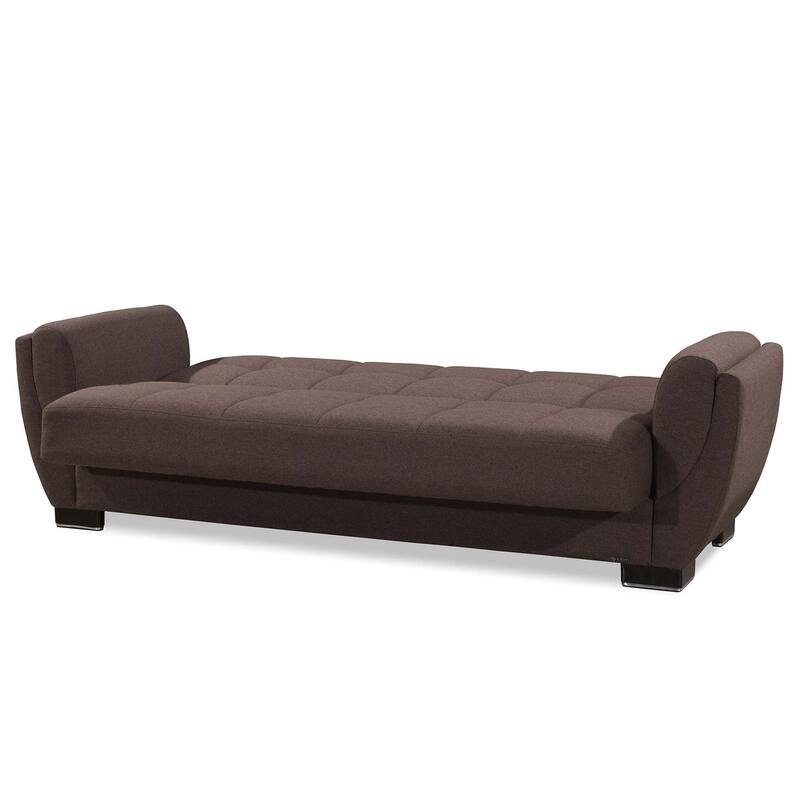 HomeRoots 93" Brown Chenille Convertible Futon Sleeper Sofa And Toss Pillows With Storage