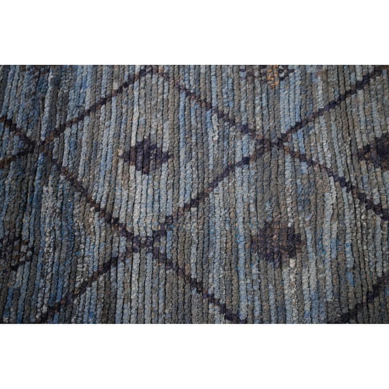 Blue Trellis Moroccan Area Rug Handmade Wool Carpet - 6'0"x 9'8"