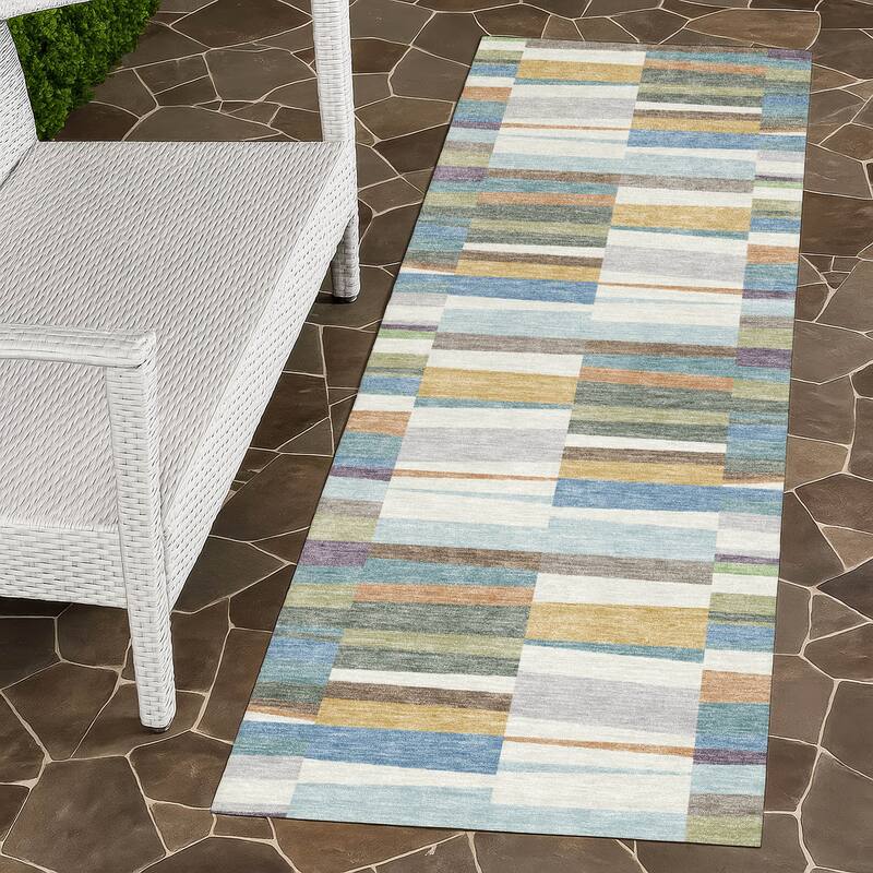 Machine Washable Indoor/ Outdoor Modern Antonito Chantille Rug - Blue - 2'3" x 7'6"