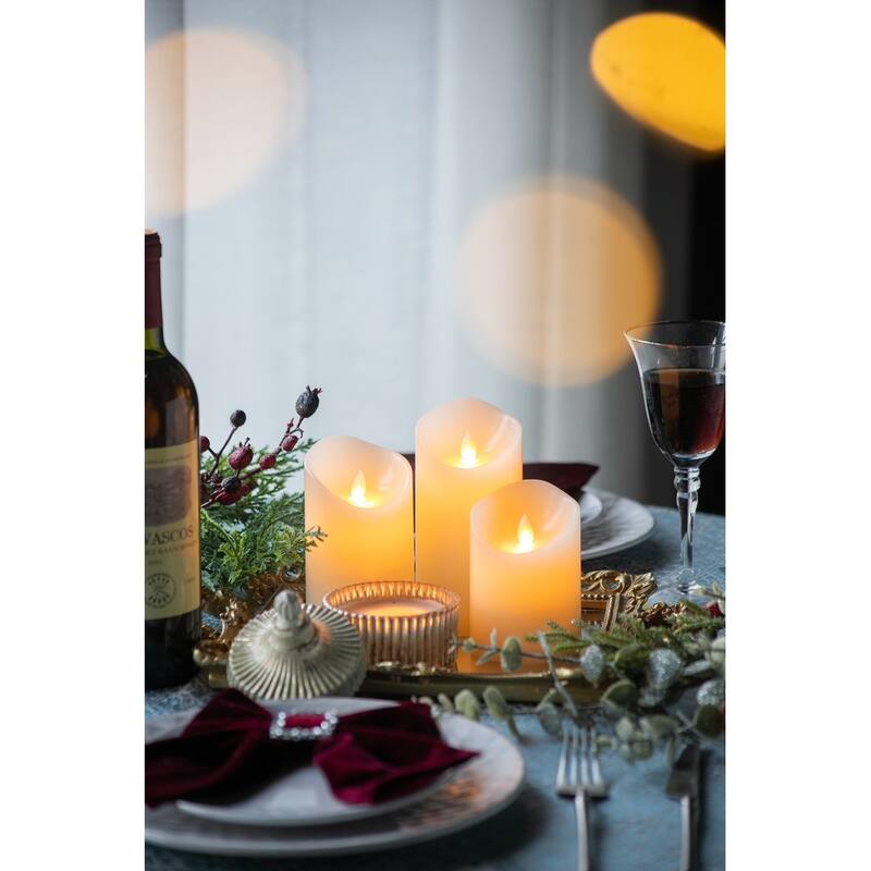 Set of 3 LED Candles with Remote Timer, L:D3X6" M:D3X5" S:D3X4"