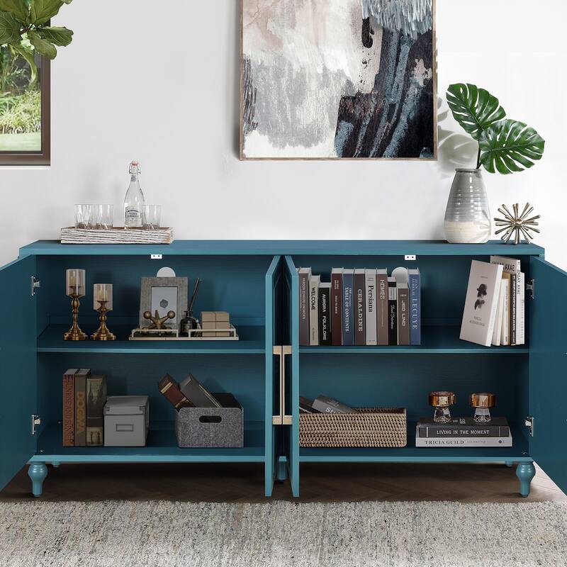 63'' Cabinet with Metal Handle, Carved Flower Doors, Mordern Sideboard Console with Adjustable Shelves for Living Room, Kitchen