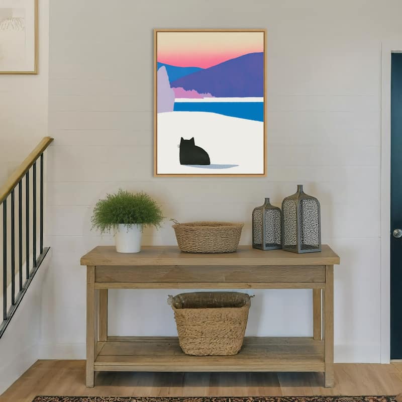 Black Cat Fur in White Snow by Little Dean Framed Canvas Wall Art