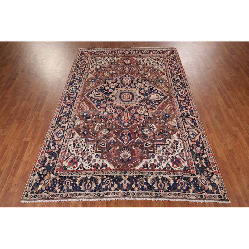 Geometric Bakhtiari Vintage Persian Rug Hand-Knotted Wool Carpet - 7'0" x 10'1"