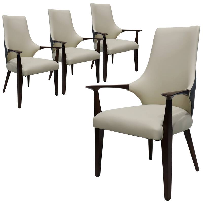 Elm Leather Dining Chair with Ash Wood Legs for Modern Kitchen and Dining Room Accent Arm Chair Set of 4 - Grey
