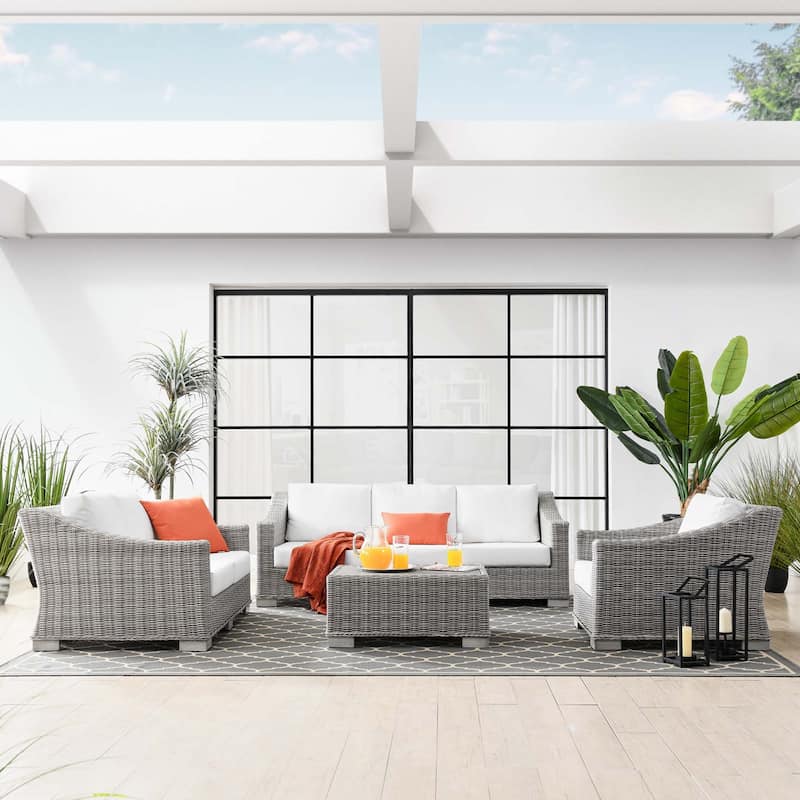 Conway 4-Piece Outdoor Patio Wicker Rattan Furniture Set - White