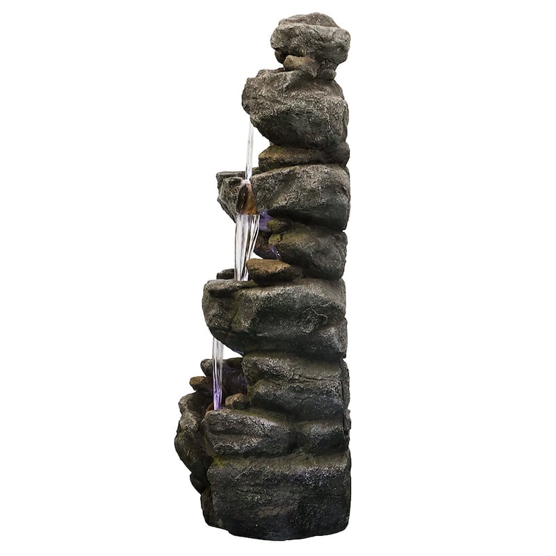 Outdoor Water Fountain w/LED Lights 4-Tier Stacked Rock Water Fountain