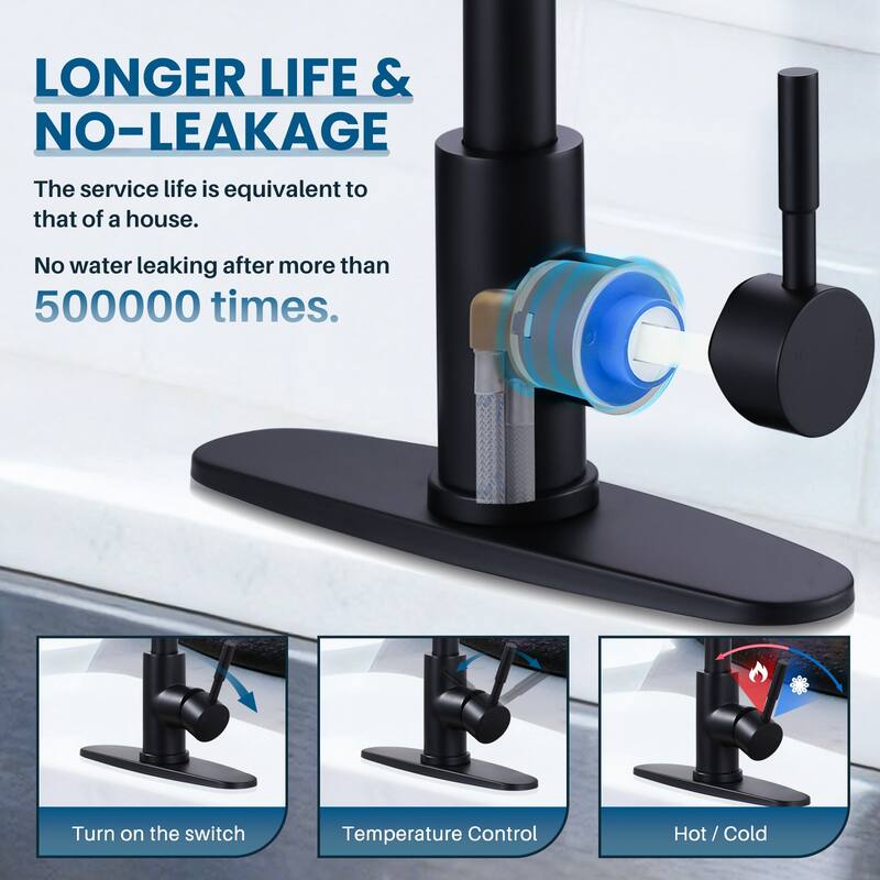 WOWOW Single Handle Waterfall Pull Down Sprayer Kitchen Faucet