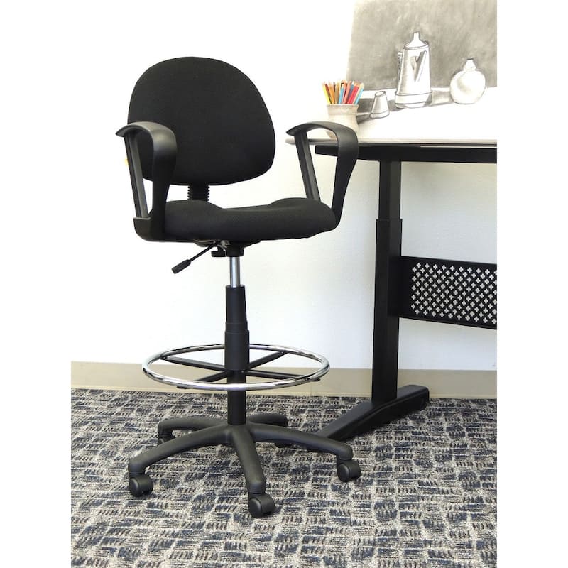 Boss Adjustable Black Loop Arm Drafting Stool with Wheel Casters