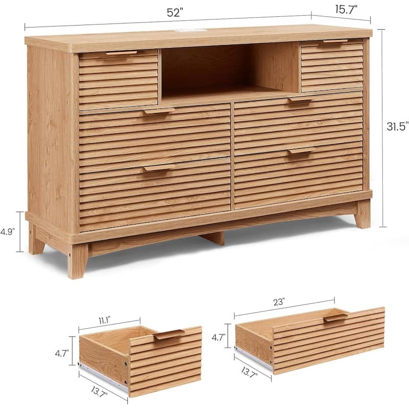 Wooden Drawers Dresser with Charging Station Dresser for Bedroom Chest of Drawers